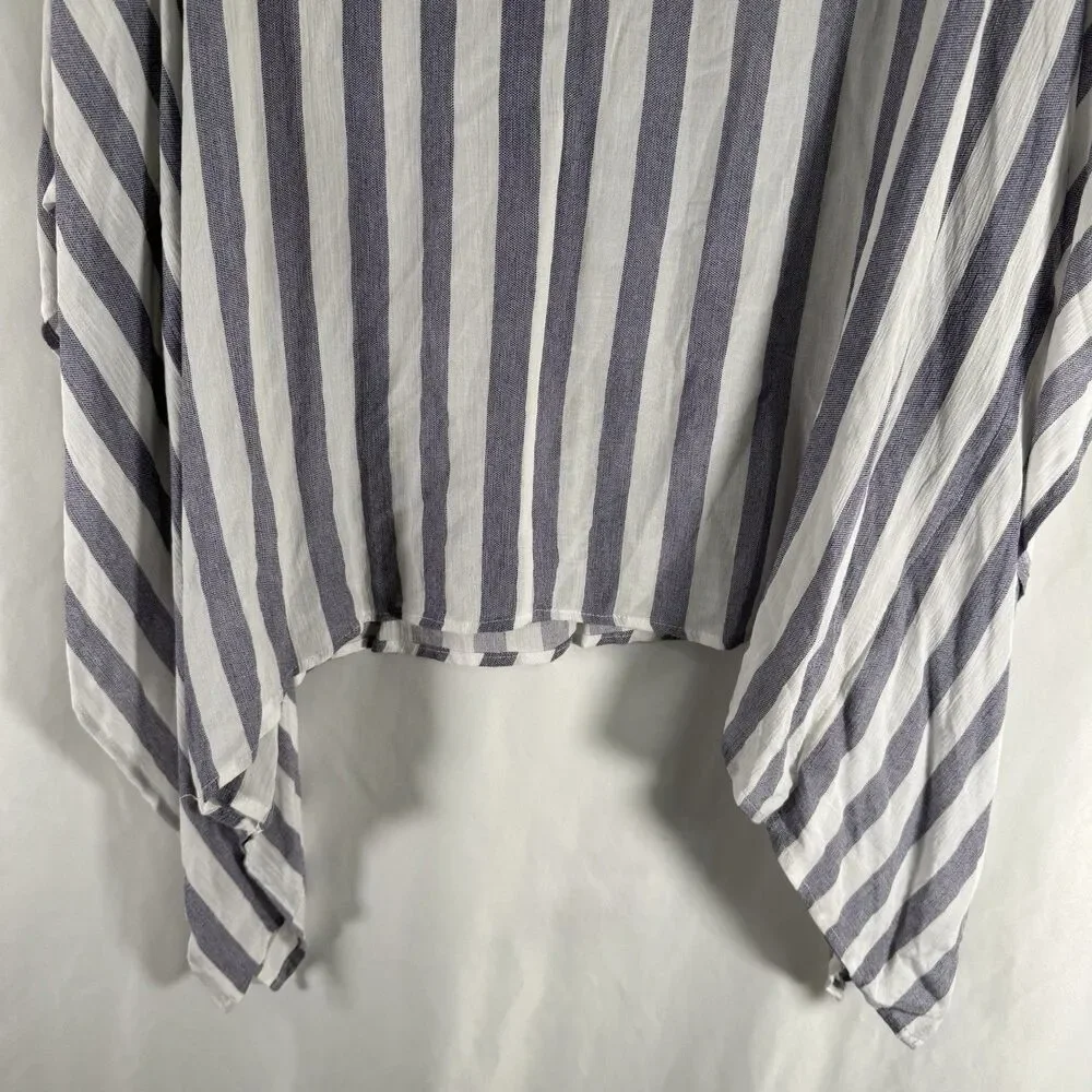 Emelia Blouse Women's Large Blue White Striped Lightweight Flowy V-Neck
